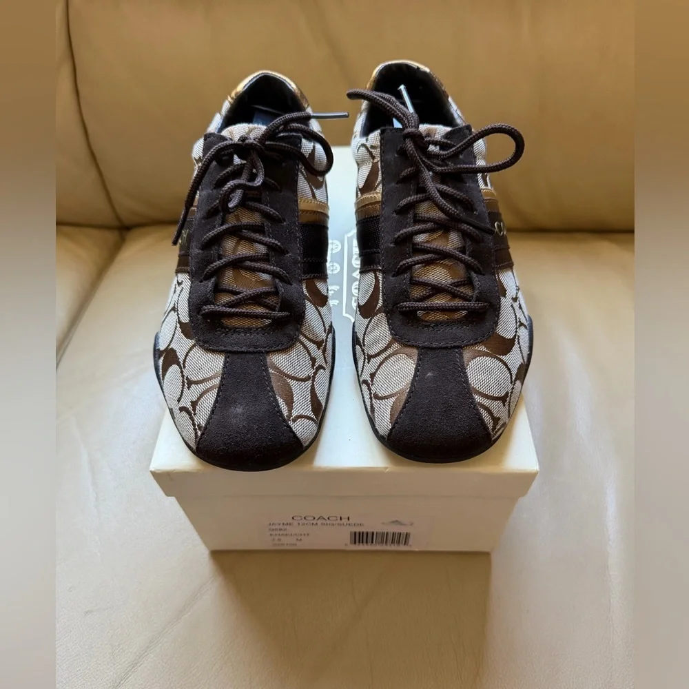 Coach Jayme Brown and Gold Logo Sneakers 7.5M - Picture 2 of 7